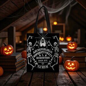 New Ouija Board Skeleton Tote Bag Double Sided 15"x13" Shopping Halloween Goth
